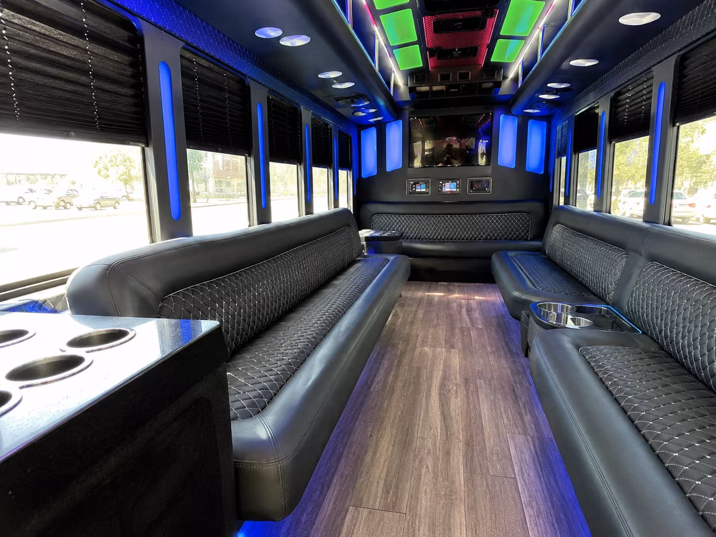 west des moines 15 passenger party bus inside