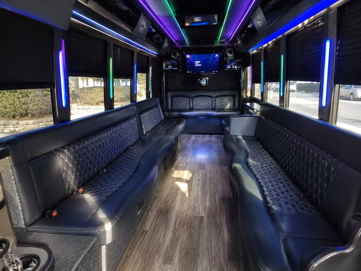 west des moines 15 passenger party bus interior