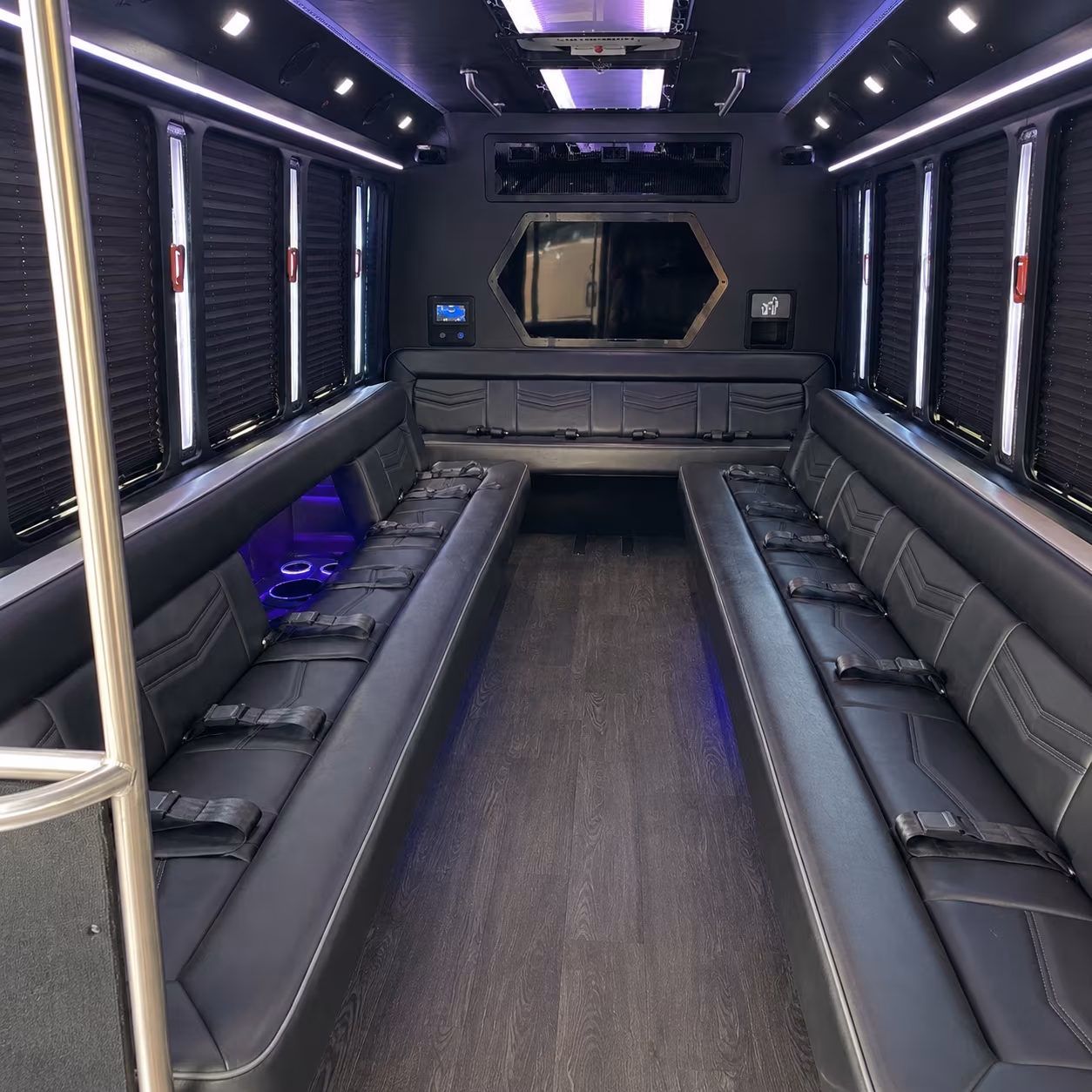 west des moines 18 passenger party bus interior